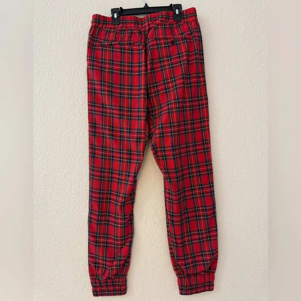 Social Republic Red Plaid Jogger Pants Side Stripe Drawstring